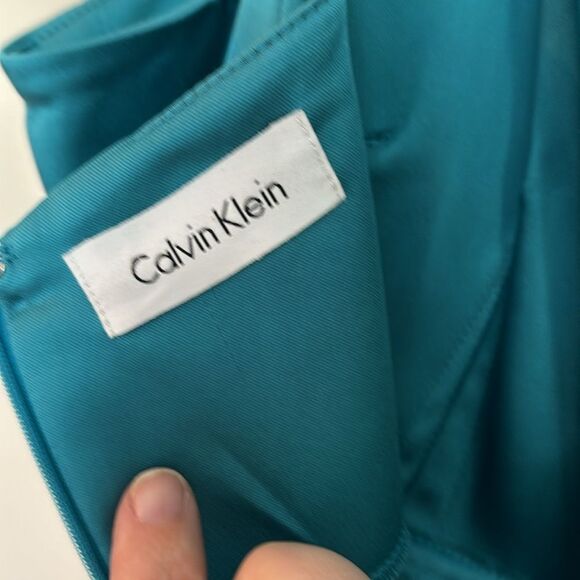 Calvin Klein Women jewel tone aqua satin midi knee length square neck dress 10! - Picture 6 of 6